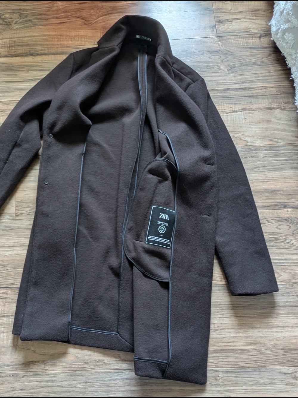 ZARA Men's Dark Brown Wool-Blend Coat